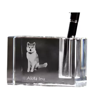 Akita, Akita Inu - Pen stand, crystal organiser with dog photo, unique desk decoration by Art-Dog brand