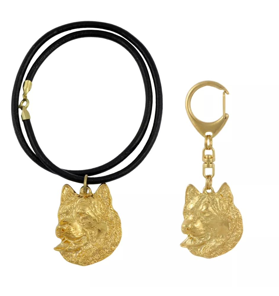 Alaskan Malamute - keychain and necklace with a dog in a box, high-quality gold-plated product, Art-Dog brand