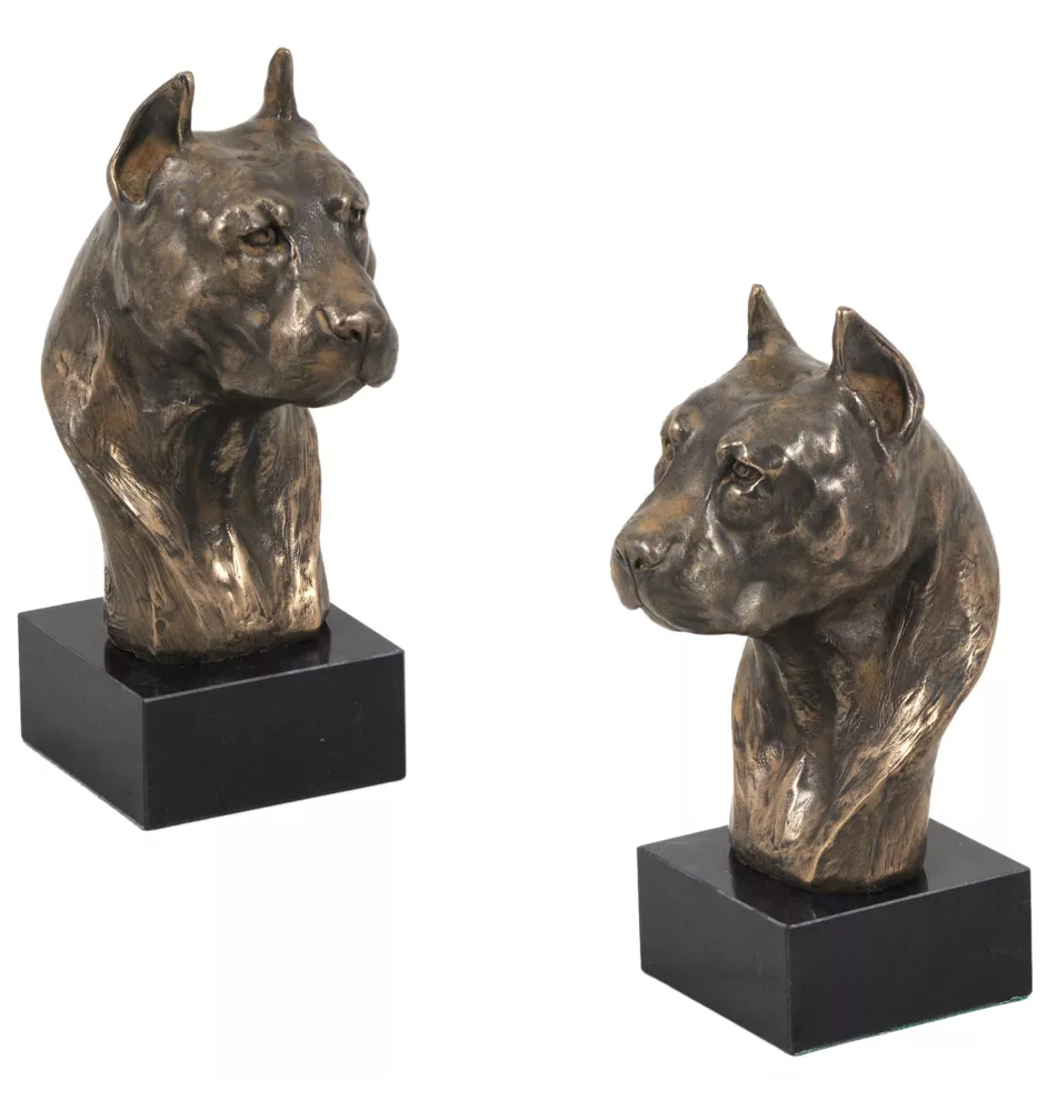 American Staffordshire Terrier, Amstaff, Am staff, Staff III - Statue de chien, buste sur socle en pierre, sculpture, trophée pour exposition canine par la marque Art-Dog