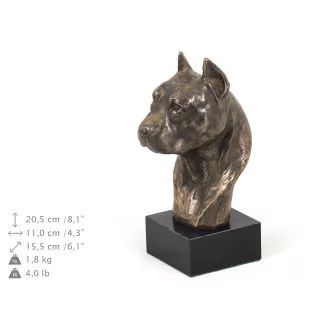 American Staffordshire Terrier, Amstaff, Am staff, Staff III - Statue de chien, buste sur socle en pierre, sculpture, trophée pour exposition canine par la marque Art-Dog