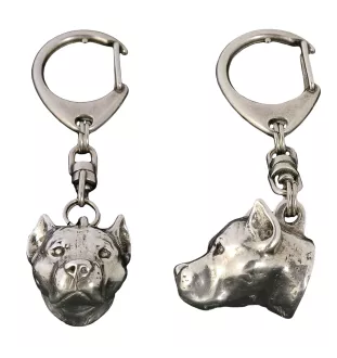 American Staffordshire Terrier, Amstaff, Am staff, Staff - Porte-clés argenté avec un chien dans une boîte cadeau, décoration de sac à main, pendentif de sac à dos par la marque Art-Dog