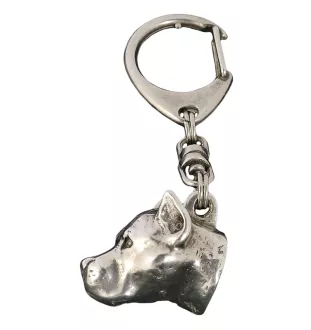 American Staffordshire Terrier, Amstaff, Am staff, Staff - Porte-clés argenté avec un chien dans une boîte cadeau, décoration de sac à main, pendentif de sac à dos par la marque Art-Dog