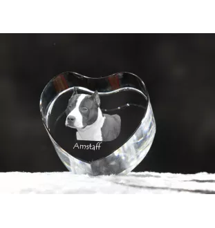 American Staffordshire Terrier, Amstaff - a photo of a dog in crystal, crystal heart, unique photo frame from the Art-Dog brand