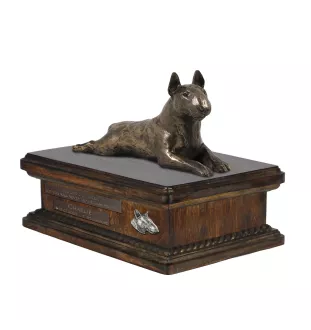 Bull Terrier IV - urne pour cendres de chien, urne personnalisée avec une statuette, urne en bois avec un chien de la marque Art-Dog