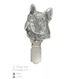 French Bulldog, Frenchie - brooch with a clip, holder for a start number, silver-plated dog show pin from the Art-Dog brand