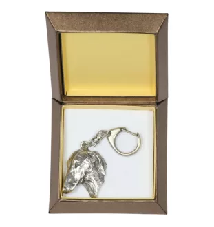 Azawakh, Tuareg Sloughi II - Silver-plated key ring with a dog in a gift box, handbag decoration, backpack pendant by Art-Dog brand