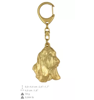 Basset Hound II - keychain and necklace with a dog in a box, high-quality gold-plated product, Art-Dog brand