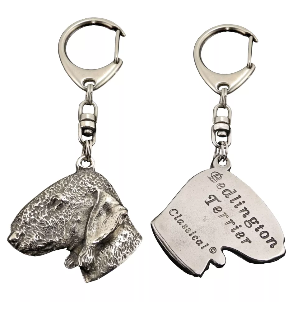 Bedlington Terrier, Rothbury Terrier, Rodbery Terrier - Silver-plated key ring with a dog in a gift box, handbag decoration, backpack pendant by Art-Dog brand