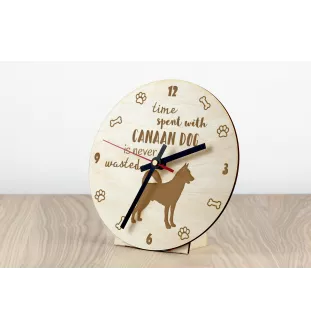 Canaan Dog - clock with a dog, wooden clock, wall clock for dog lovers, clock for desk and shelf, Art-Dog