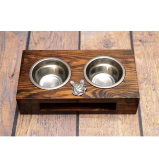 Cardigan Welsh Corgi - wooden stand with bowls for a dog, steel dog bowls, a gift for adopting a dog from the Art-Dog brand