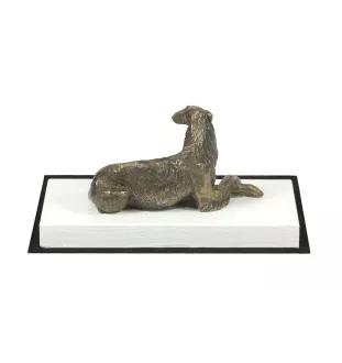 Barsoi, Russischer Jagdwindhund, Barzaia I - Hundestatue, Figur auf weißem Sockel, Trophäe für die Art-Dog-Hundeaustellung.