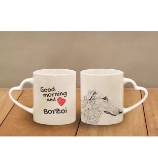 Barsoi, Russischer Jagdwindhund, Barzaia - Tasse mit Hund, entzückende Tasse mit herzförmigem Henkel, universelles Geschenk der Marke Art-Dog