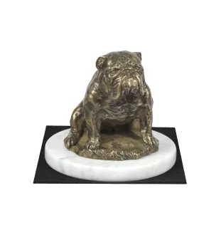 Bulldog III - dog figurine, statue on white marble, trophy for Art-Dog dog show exhibition