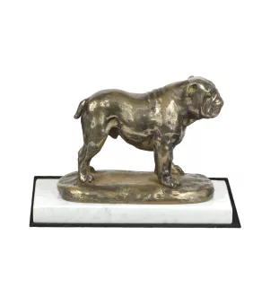 Bulldog, English Bulldog, British Bulldog - dog figurine, statue on white marble, trophy for Art-Dog dog show exhibition