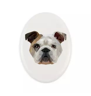 Bulldog, English Bulldog, British Bulldog - a plate with a geometric design and the brand name Art-Dog