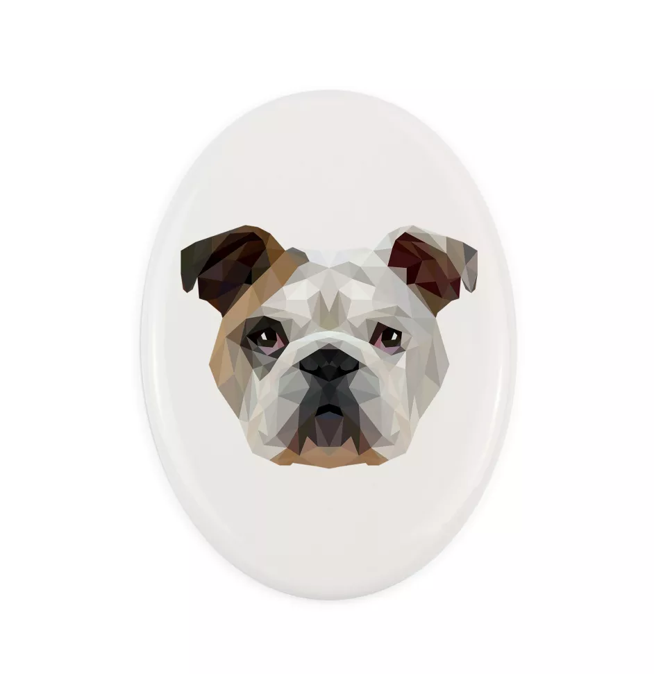 Bulldog, English Bulldog, British Bulldog - a plate with a geometric design and the brand name Art-Dog