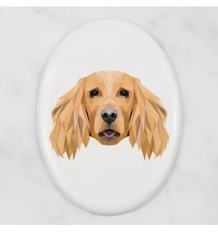 English Cocker Spaniel, Englische Cockerspaniel  - Fliese mit geometrischem Bild und Schriftzug der Marke Art-Dog