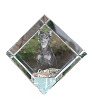 Pinscher allemand - un cube de cristal avec une photo, une photo de cheval dans le cristal, un presse-papiers cubique de la marque Art-Dog