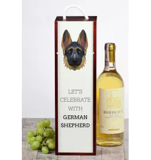 Berger allemand, Berger d'Alsace, Berger alsacien I - une boîte géométrique avec une photo et un texte pour le vin de la marque Art-Dog