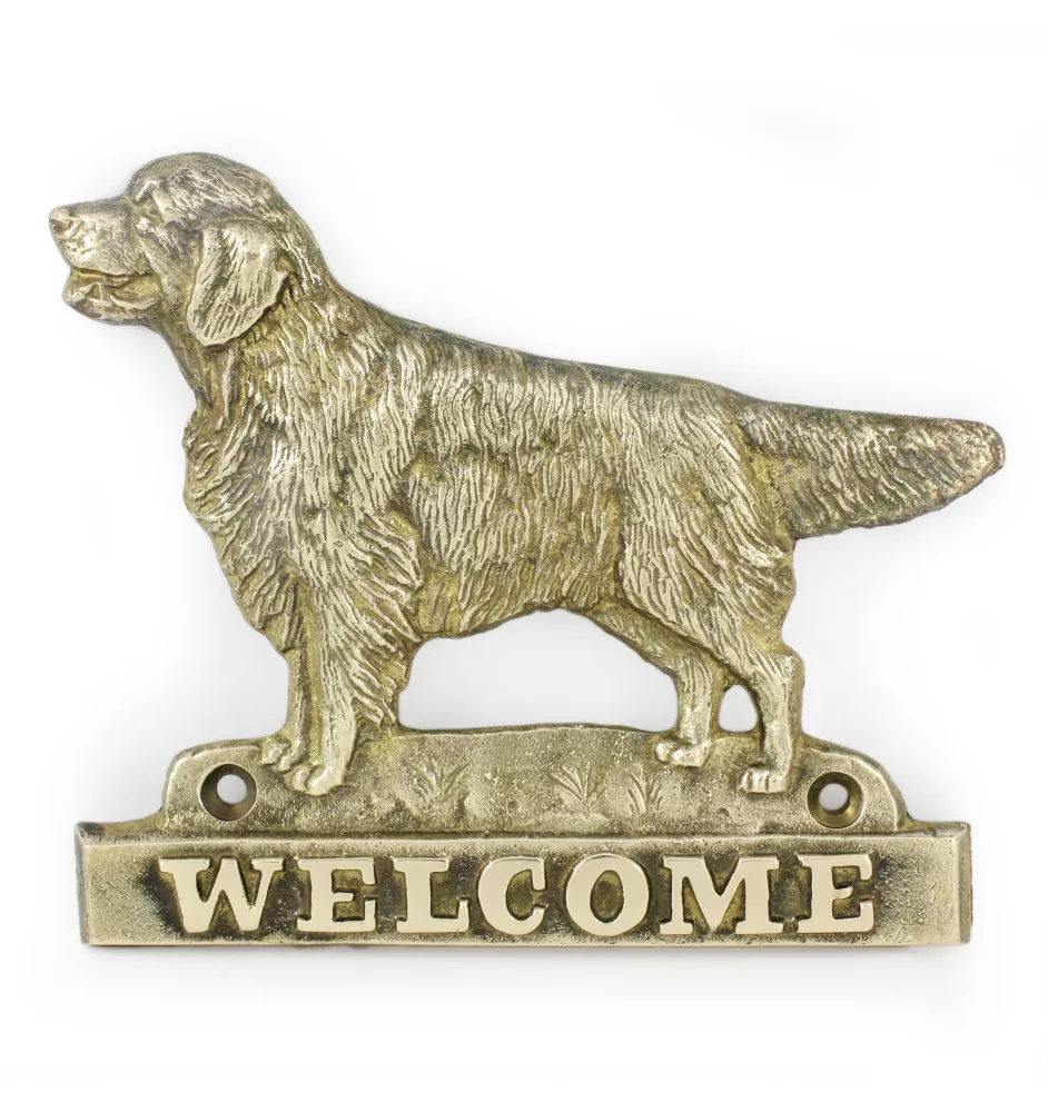 Golden Retriever - Türschild mit Hund, messingfarbenes Willkommensschild, einzigartiges Schild mit der Aufschrift Welcome von der Marke Art-Dog