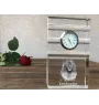 Keeshond, Spitz Loup,  - une horloge en verre avec une photo, une photo de chien dans un cristal, une horloge de bureau personnalisée de la marque Art-Dog