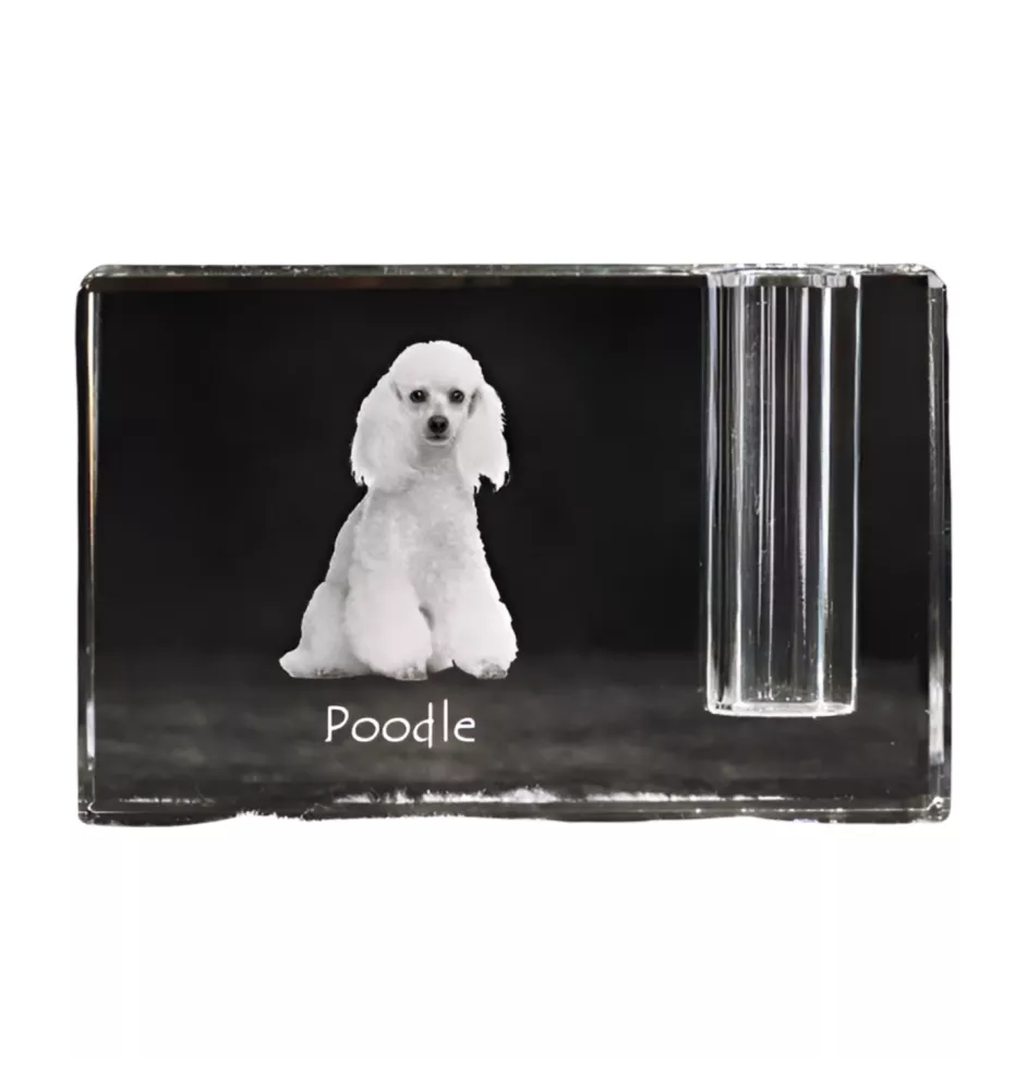 Poodle - Pen stand, crystal organiser with dog photo, unique desk decoration by Art-Dog brand