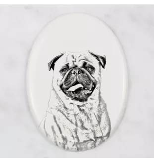 Pug - commemorative plaque with a photo of a dog, tombstone with a print, personalized oval plaque from the Art-Dog brand