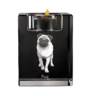 Pug - Candle holder with dog photo, crystal tealight holder, personalised gift by Art-Dog brand