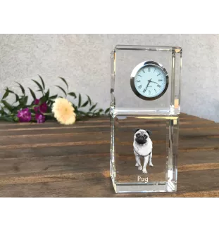 Pug - crystal clock with a photo, a photo of a dog in crystal, personalized desk clock by Art-Dog brand