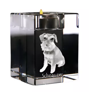 Schnauzer - Bougeoir avec photo de chien, porte bougie en cristal, cadeau personnalisé par la marque Art-Dog