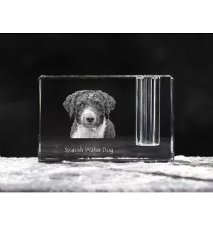 Spanish Water Dog - Pen stand, crystal organiser with dog photo, unique desk decoration by Art-Dog brand