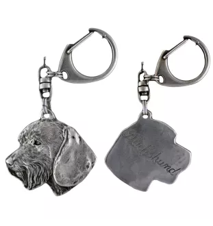 Dachshund Wire-haired, Wiener dog, Badger dog III - Silver-plated key ring with a dog in a gift box, handbag decoration, backpack pendant by Art-Dog brand