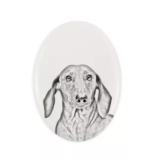 Dachshund Rauhhaar, Dackel, Teckel - Gedenktafel mit einem Foto eines Hundes, Grabplatte mit Druck, personalisierte ovale Platte der Marke Art-Dog