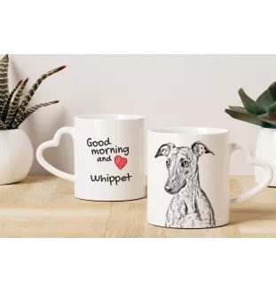 Whippet - cup with a dog, adorable cup with a heart-shaped handle, universal gift from the Art-Dog brand