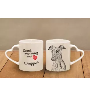 Whippet - cup with a dog, adorable cup with a heart-shaped handle, universal gift from the Art-Dog brand