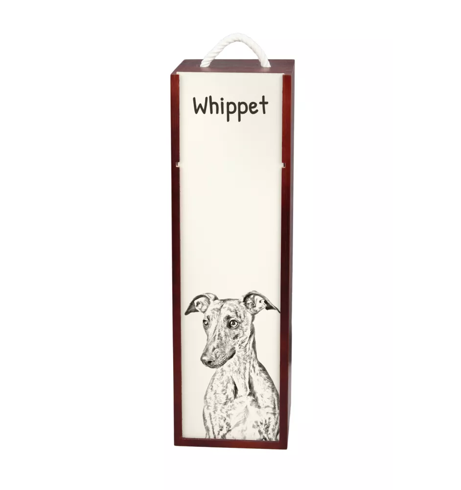 Whippet, Kleiner Englischer Windhund - Weinbox mit Hund, Alkoholbox mit Grafik, personalisierte Geschenkbox der Marke Art-Dog