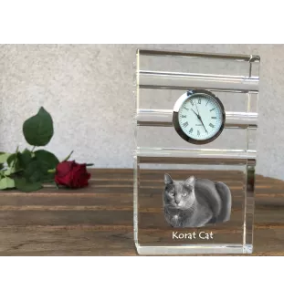 Chat Korat - une horloge en verre avec une photo, une photo de chat dans un cristal, une horloge de bureau personnalisée de la marque Art-Dog