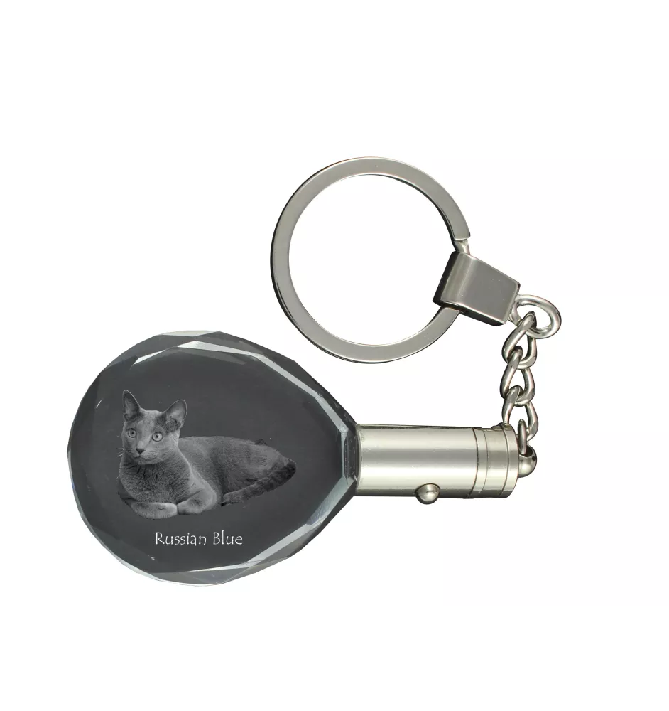 Russian Blue - Fob with cat photo, crystal key ring in gift box, unique gift by Art-Dog brand