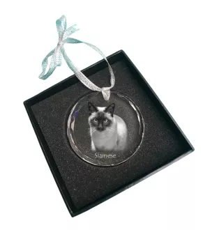 Siamese - crystal bauble with a photo, photo of a cat in crystal, personalized Christmas tree ornament by Art-Dog brand