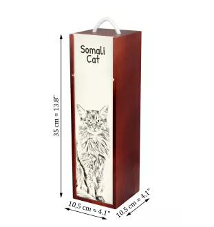 Chat Somali - boîte à vin avec un chat, boîte à alcool avec une illustration, boîte personnalisée pour cadeau de la marque Art-Dog