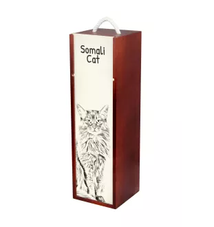 Chat Somali - boîte à vin avec un chat, boîte à alcool avec une illustration, boîte personnalisée pour cadeau de la marque Art-Dog