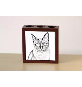 Tonkinese Cat - pen holder with a cat, desk organizer with a print, personalized desk decoration by Art-Dog brand