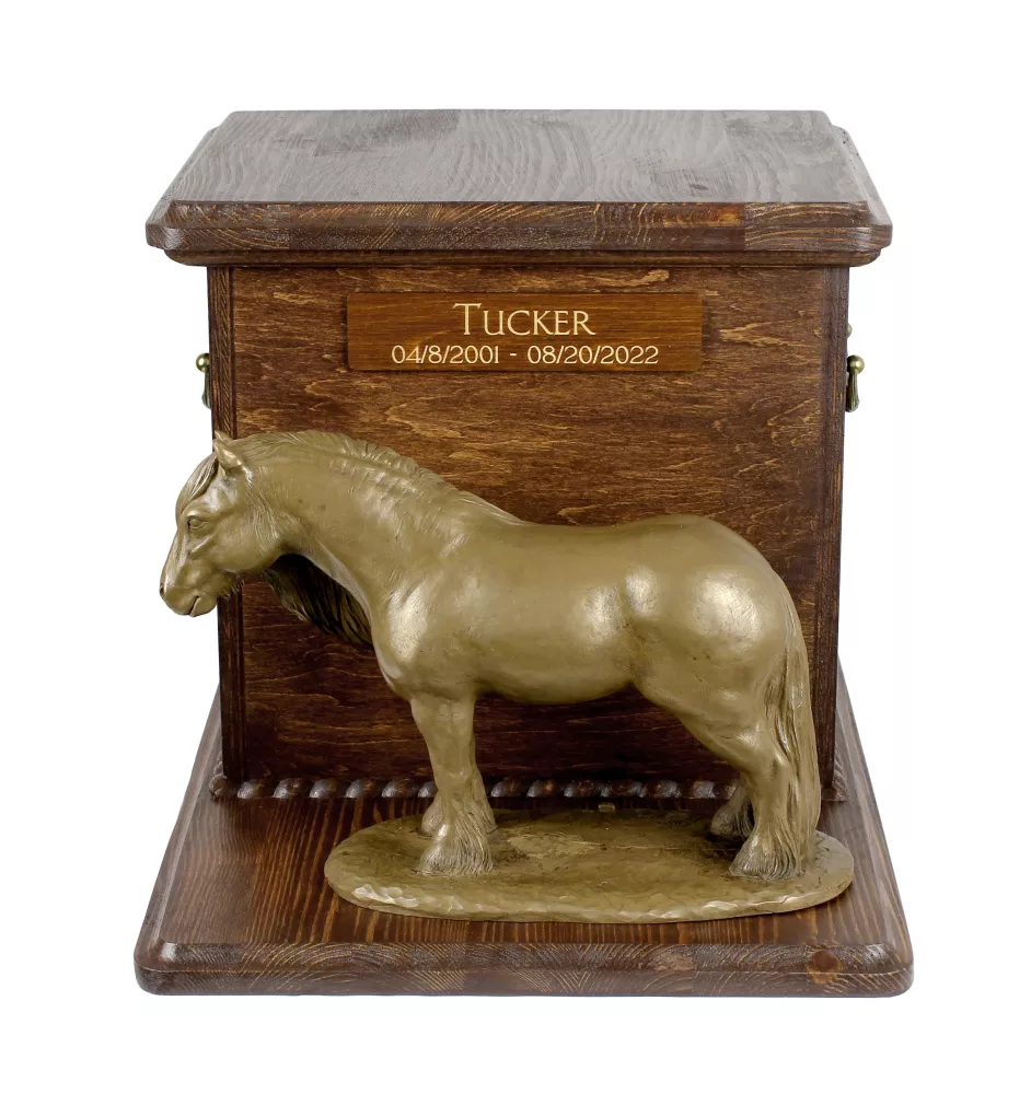 Jument de race Fell Pony - urne pour cendres de cheval avec statuette, urne personnalisée avec gravure, grande boîte pour cendres de cheval de la marque Art-Dog