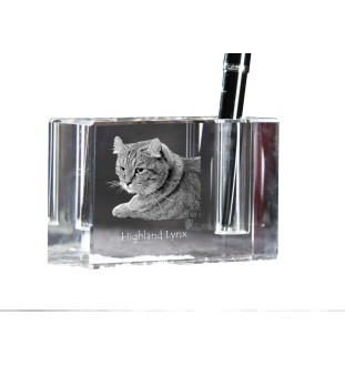 Highland Lynx - Pen stand, crystal organiser with cat photo, unique desk decoration by Art-Dog brand